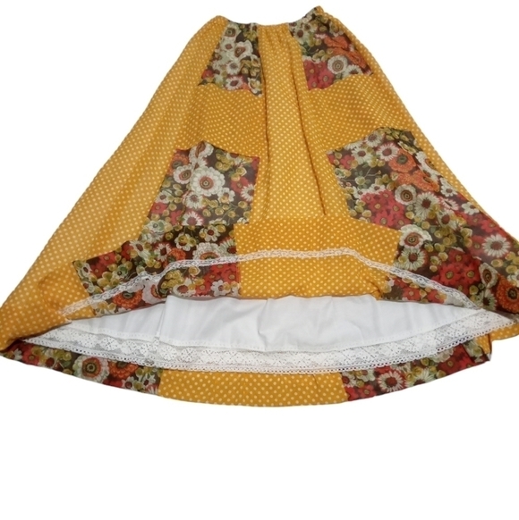 Chessa Davis Polkadot Patchwork Floral Elastic Waist Granny Prairie Skirt - Picture 4 of 9
